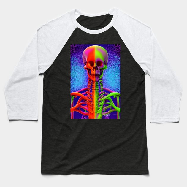 Psychedelic Skeleton Shroom Vibes 6 Baseball T-Shirt by Benito Del Ray